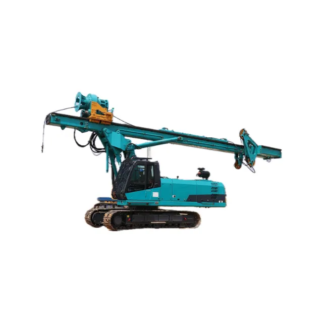 Horizontal directional drilling (HDD) rig used for underground pipeline installation, showing the full machine structure and drilling arm